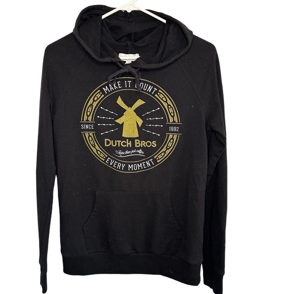 Dutch Bros VINTAGE Black SMALL Long Sleeve Light Weight Hoodie Tee “Make It..”